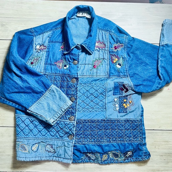 KEREN hart Tops - Vintage Embroidered Quilted Denim Shacket  XL Coastal Cowgirl Coastal Grandma